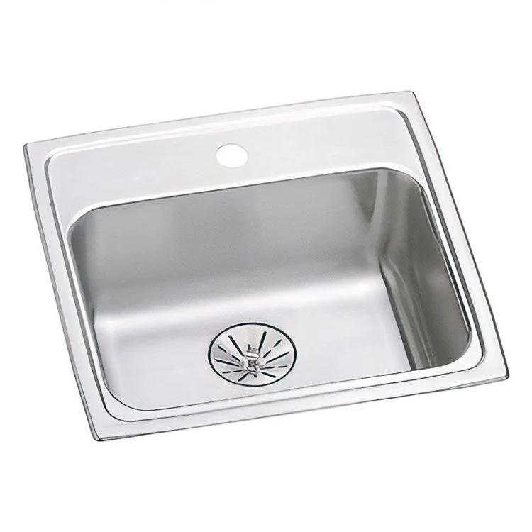 Kitchen Sink Lustertone Classic 19.5 x 19 Inch Single Bowl with Perfect Drain 1 Hole ADA Lustrous Satin Drop-In Rectangle Drain Location Rear Center Depth 6-1/2 Inch Bottom Only Pads