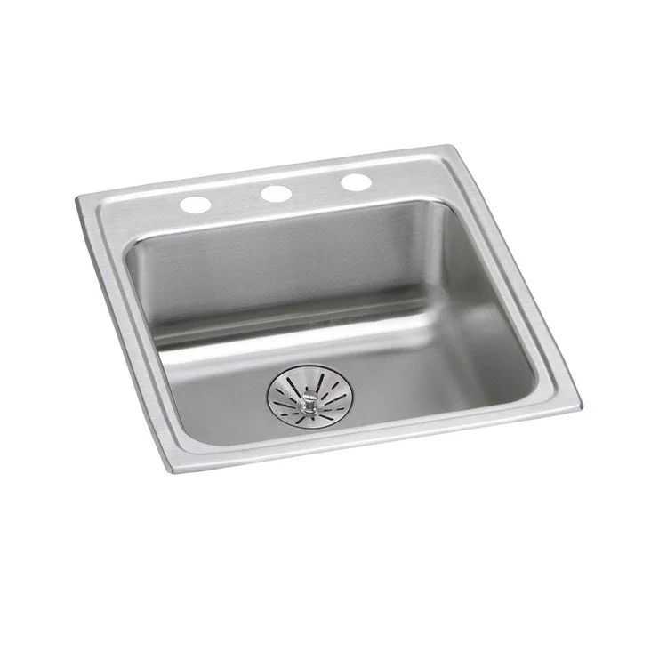 Kitchen Sink Lustertone Classic 19.5 x 22 Inch Single Bowl with Perfect Drain ADA Lustrous Satin Drop-In Stainless Steel Rear Drain Location Center 6-1/2 Inch Bottom Only Pads