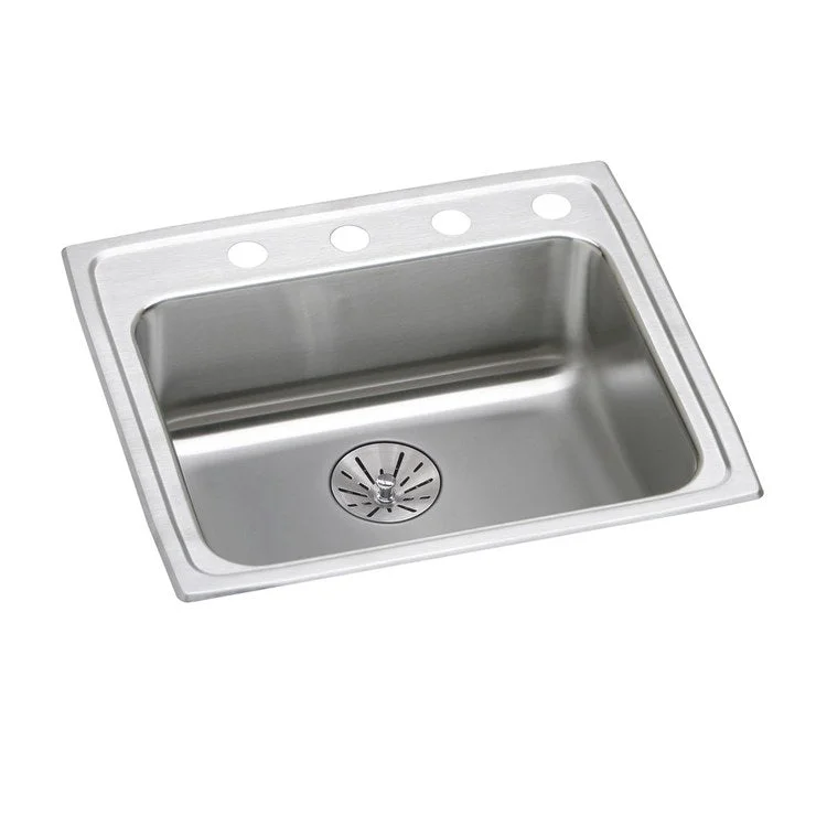 Kitchen Sink Lustertone Classic 25 x 21.25 Inch Single Bowl with Perfect Drain ADA Lustrous Satin Drop-In Stainless Steel Rear Drain Location Center 6-1/2 Inch Bottom Only Pads