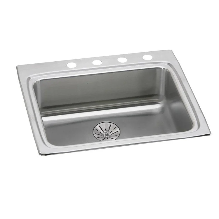 Kitchen Sink Lustertone Classic 25 x 22 Inch Single Bowl with Perfect Drain ADA Lustrous Satin Drop-In Rectangle Drain Location Rear Center Depth 6-1/2 Inch Bottom Only Pads