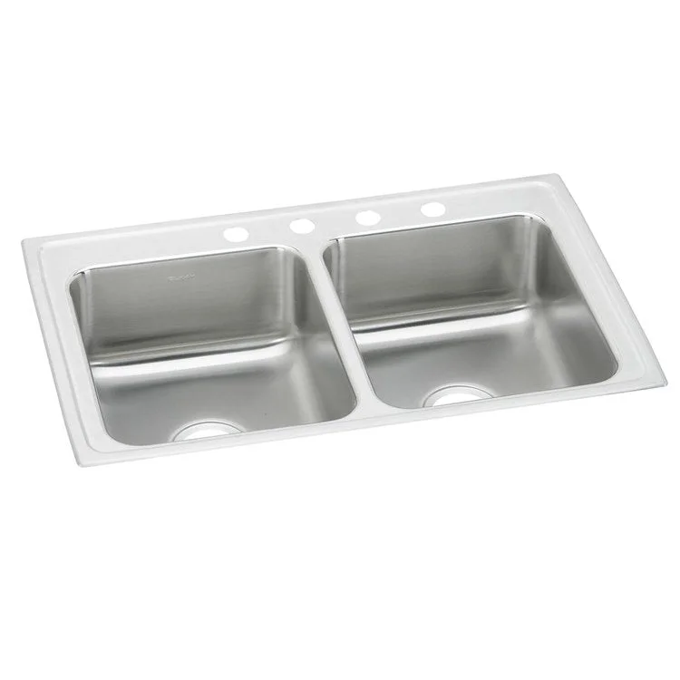 Kitchen Sink Lustertone Classic 29 x 18 Inch Double Bowl Equal 1 Hole ADA Lustrous Highlighted Satin Top Mount Rectangle Drain Location Center Depth 5-1/2 Inch Full Spray Sides and Bottom