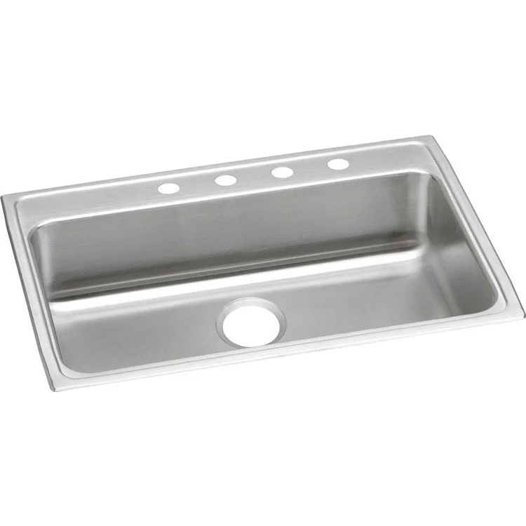 Kitchen Sink Lustertone Classic 31 x 22 Inch Single Bowl 2 Hole ADA Lustrous Satin Drop-In Rectangle Drain Location Rear Center Depth 5-1/2 Inch Bottom Only Pads