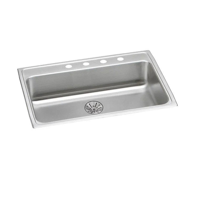 Kitchen Sink Lustertone Classic 31 x 22 Inch Single Bowl with Perfect Drain 1 Hole ADA Lustrous Satin Drop-In Rectangle Drain Location Rear Center Depth 6-1/2 Inch Bottom Only Pads