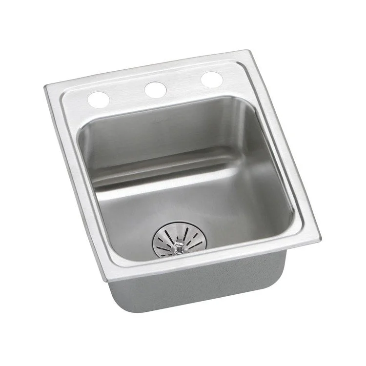 Kitchen Sink Lustertone Classic 13 x 16 Inch Single Bowl with Perfect Drain ADA Lustrous Satin Drop-In Square Drain Location Center Depth 6-1/2 Inch Quick Clip Mounting System Bottom Only Pads