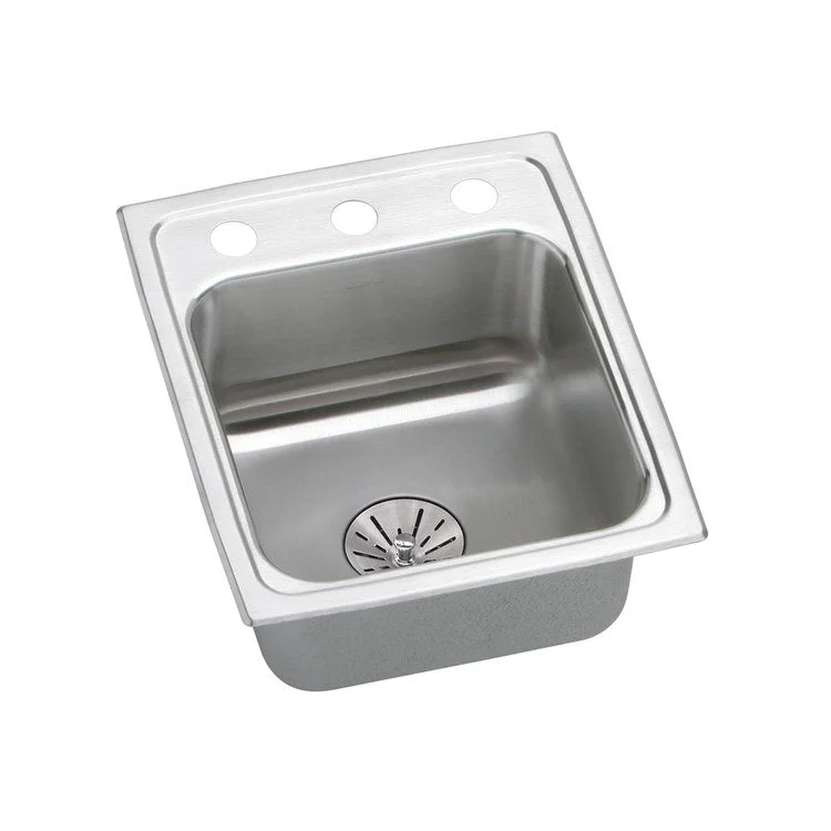 Kitchen Sink Lustertone 15 x 17.5 Inch Single Bowl with Perfect Drain ADA Lustertone Top Mount Square Drain Location Center Depth 6-1/2 Inch Quick Clip Mounting System Bottom Only Pads