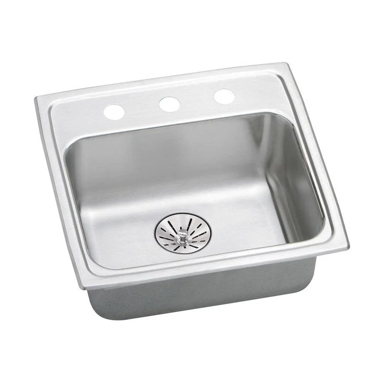 Kitchen Sink Lustertone Classic 19.5 x 19 Inch Single Bowl with Perfect Drain ADA Lustrous Satin Drop-In Rectangle Drain Location Rear Center Depth 6-1/2 Inch Quick Clip Mounting System Bottom Only Pads