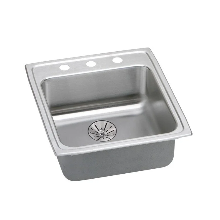 Kitchen Sink Lustertone Classic 19.5 x 22 Inch Single Bowl with Perfect Drain ADA Lustrous Satin Drop-In Rectangle Drain Location Rear Center Depth 6-1/2 Inch Includes 1000001263 Template 1 LKPD1 Perfect Drain and Strainer Bottom Only Pads