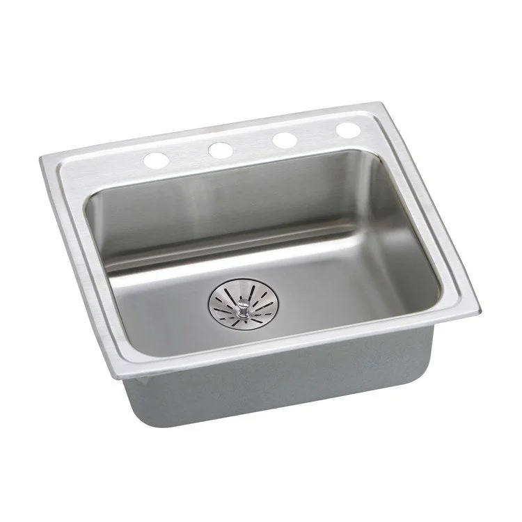 Kitchen Sink Lustertone Classic 25 x 21.25 Inch Single Bowl with Perfect Drain ADA Lustrous Satin Drop-In Rectangle Drain Location Rear Center Depth 6-1/2 Inch Includes 1000001245 Template 1 LKPD1 Perfect Drain Strainer Bottom Only Pads