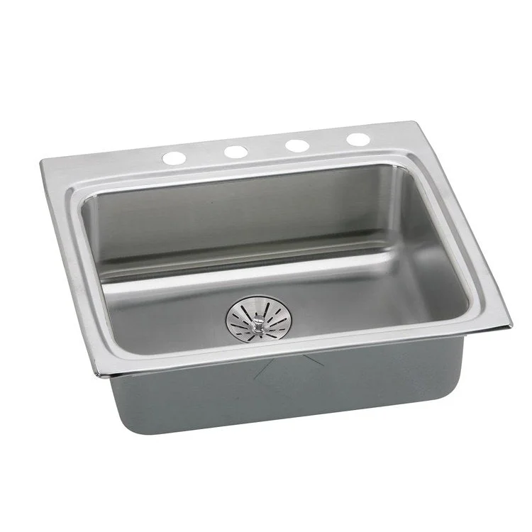 Kitchen Sink Lustertone Classic 25 x 22 Inch Single Bowl with Perfect Drain ADA Lustrous Satin Drop-In Rectangle Drain Location Rear Center Depth 6-1/2 Inch Quick Clip Mounting System Bottom Only Pads