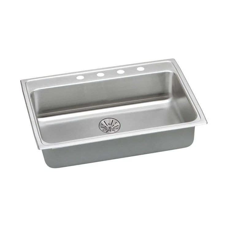 Kitchen Sink Lustertone Classic 31 x 22 Inch Single Bowl with Perfect Drain ADA Lustrous Satin Drop-In Rectangle Drain Location Rear Center Depth 6-1/2 Inch Quick Clip Mounting System Bottom Only Pads