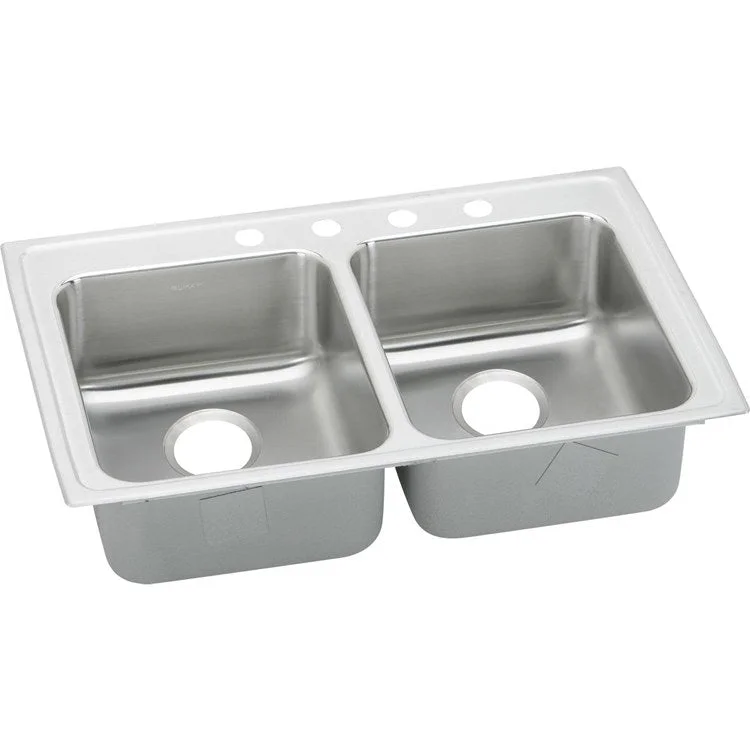 Lustertone Classic 33" Equal Double Bowl ADA Stainless Steel Quick-Clip Drop-In Kitchen Sink with 4 Holes