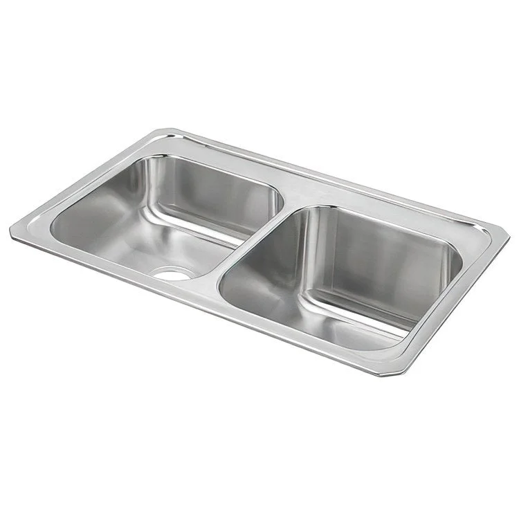 Kitchen Sink Celebrity 33 x 22 Inch Double Bowl Drain Location Equal Right Primary Bowl Brushed Satin Drop-In Drain Location Center Bottom Only Pads