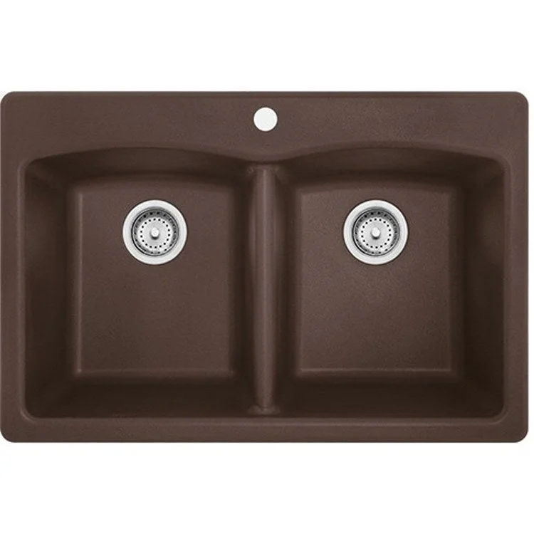 Ellipse 33" x 22" Double Bowl Granite Dual-Mount Kitchen Sink - Mocha