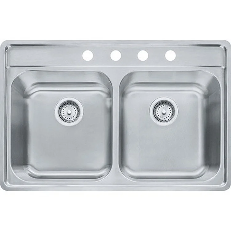 Kitchen Sink Evolution 22-1/2 x 33-1/2 Inch Double Bowl 4 Hole Satin A Deck Mount Rectangle