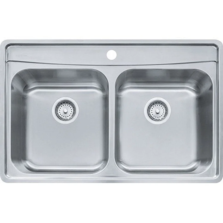 Kitchen Sink Evolution 22-1/2 x 33-1/2 Inch Double Bowl 1 Hole Satin C Deck Mount Rectangle