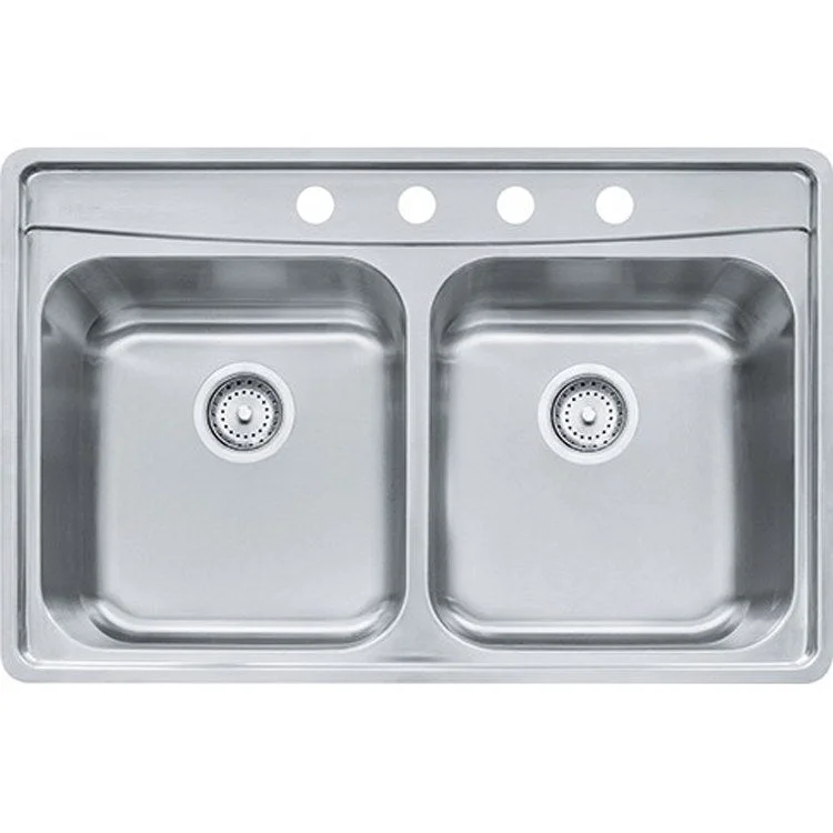 Kitchen Sink Evolution 22-1/2 x 33-1/2 Inch Double Bowl 4 Hole Satin C Deck Mount Rectangle