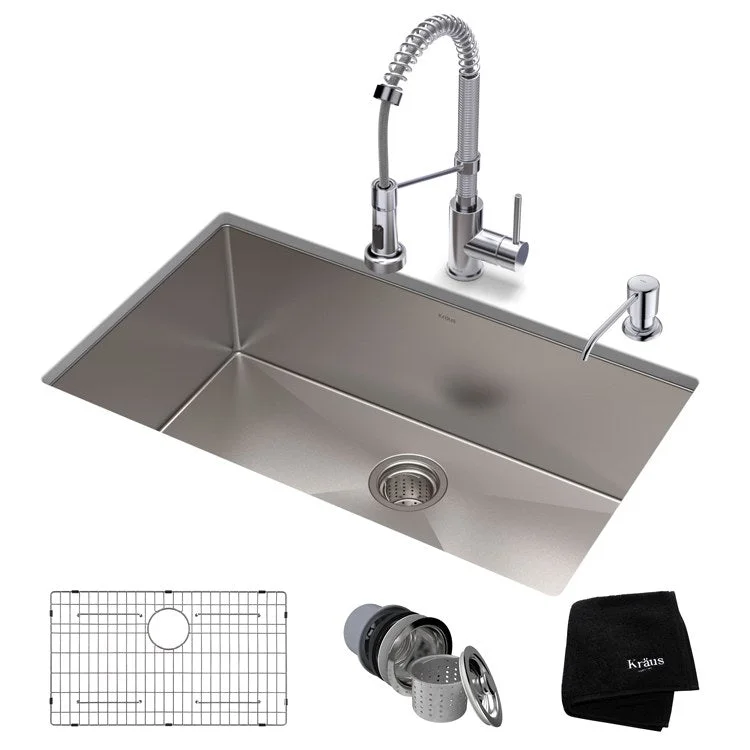 Standart Pro 30" 16-Gauge Kitchen Sink Combo Set with Bolden 18" Kitchen Faucet and Soap Dispenser