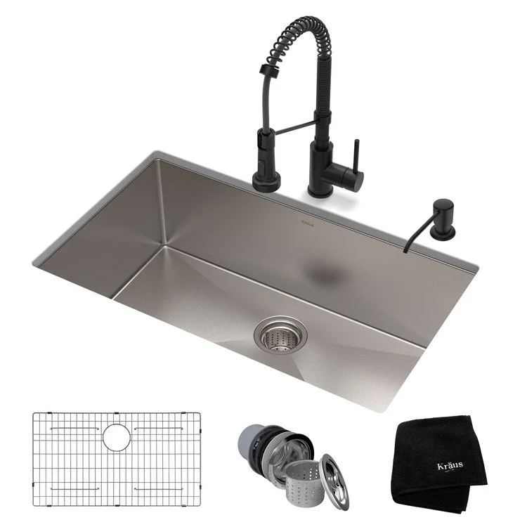 Standart Pro 30" 16-Gauge Kitchen Sink Combo Set with Bolden 18" Kitchen Faucet and Soap Dispenser