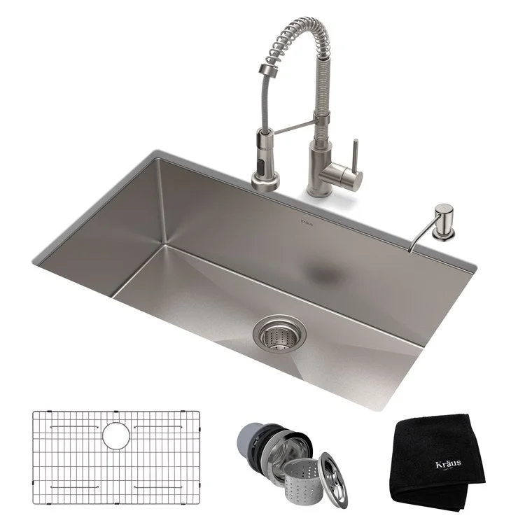 Standart Pro 30" 16-Gauge Kitchen Sink Combo Set with Bolden 18" Kitchen Faucet and Soap Dispenser