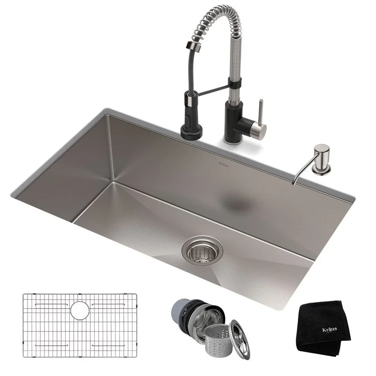 Standart Pro 32" 16-Gauge Kitchen Sink Combo Set with Bolden 18" Kitchen Faucet and Soap Dispenser