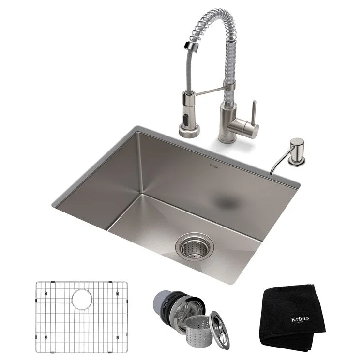 Standart Pro 23" 16-Gauge Kitchen Sink Combo Set with Bolden 18" Kitchen Faucet and Soap Dispenser