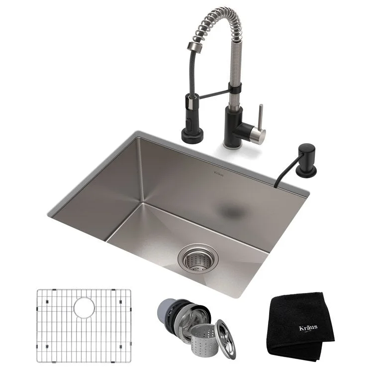 Standart Pro 23" 16-Gauge Kitchen Sink Combo Set with Bolden 18" Kitchen Faucet and Soap Dispenser