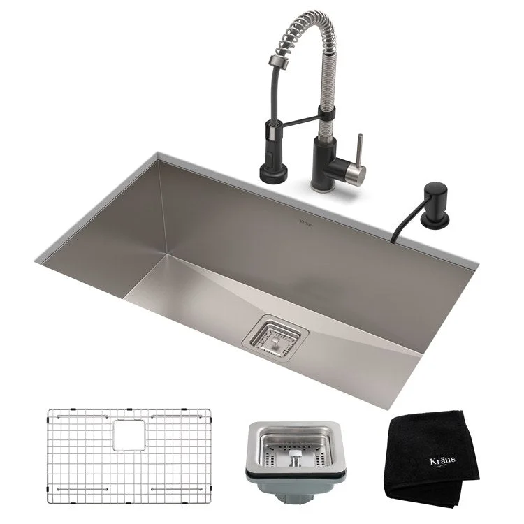 Pax 28.5" 16-Gauge Kitchen Sink Combo Set with Bolden 18" Kitchen Faucet and Soap Dispenser