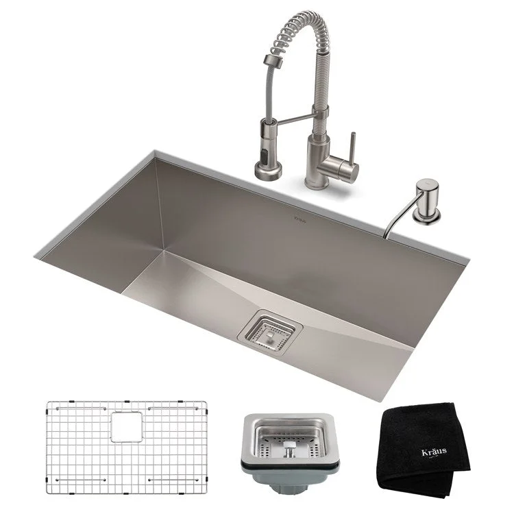 Pax 31.5" 16-Gauge Kitchen Sink Combo Set with Bolden 18" Kitchen Faucet and Soap Dispenser