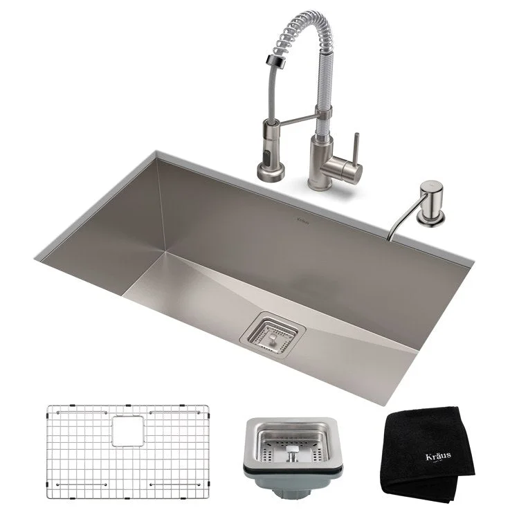 Pax 31.5" 16-Gauge Kitchen Sink Combo Set with Bolden 18" Kitchen Faucet and Soap Dispenser