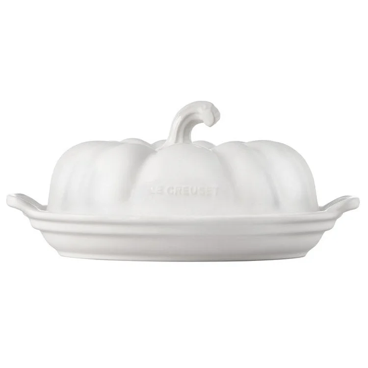 Pumpkin Stoneware Covered Butter Dish - White