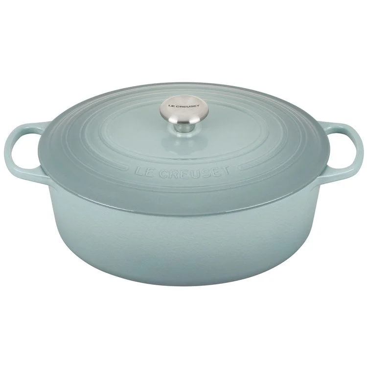 Signature 6.75-Quart Cast Iron Oval Dutch Oven with Stainless Steel Knob - Sea Salt