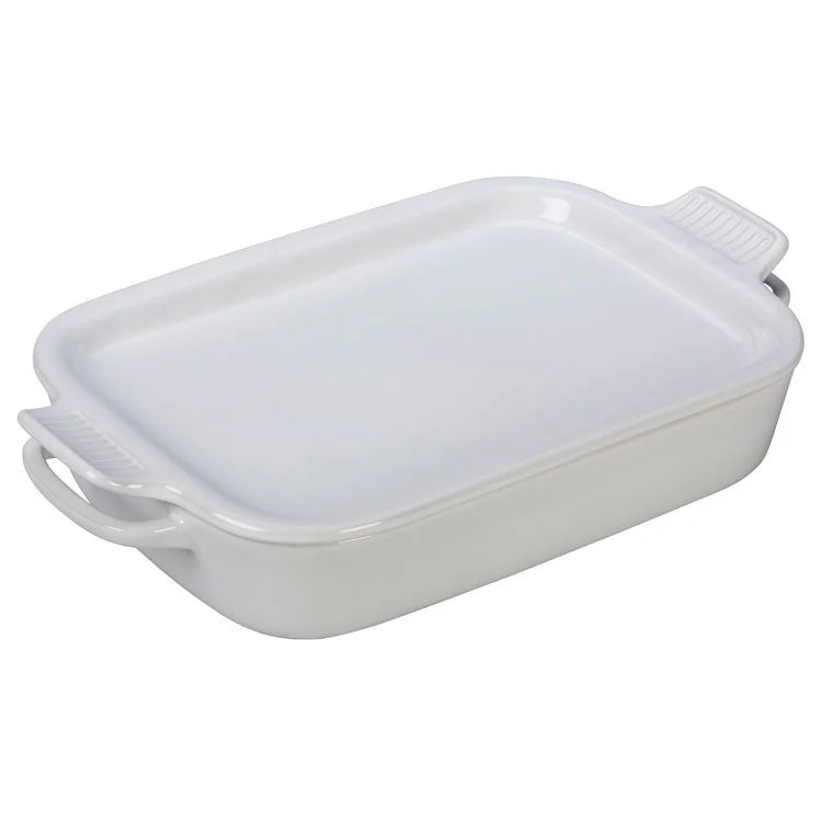 2.75-Quart Stoneware Rectangular Dish with Platter Lid - White