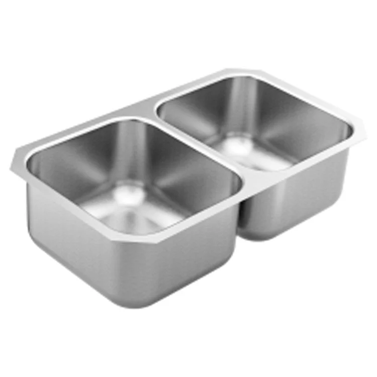 Kitchen Sink 1800 Series 31-3/4 x 18-1/4 Inch 9 Inch Double Bowl Satin Stainless Undermount Center Drain