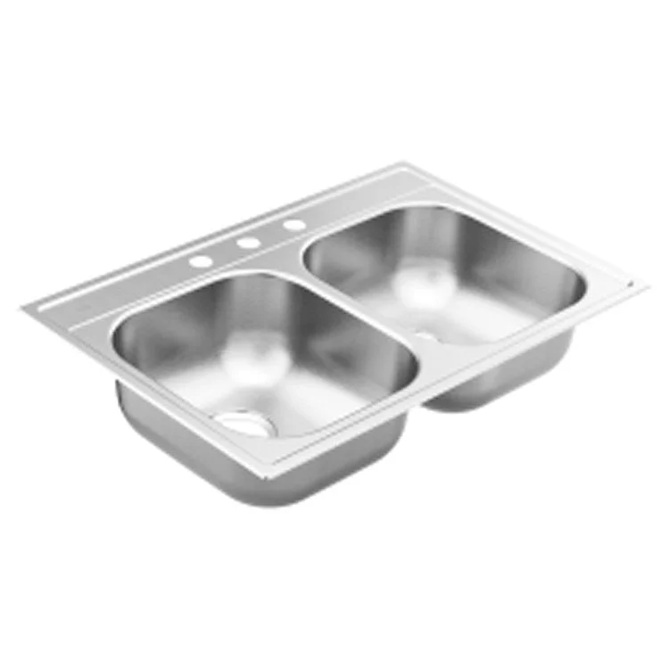 Kitchen Sink 2000 Series 33 x 22 Inch 7 Inch Double Bowl 3 Hole FHA Stainless Drop In Rear Drain