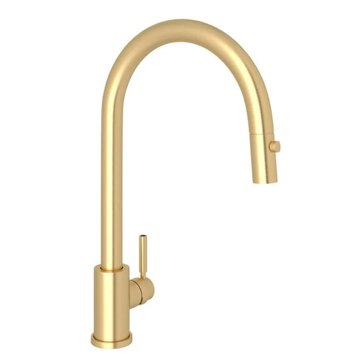 Kitchen Faucet Holborn 1 Lever Satin English Gold Dual Spray Pull Down C-Spout 1.75 Gallons per Minute