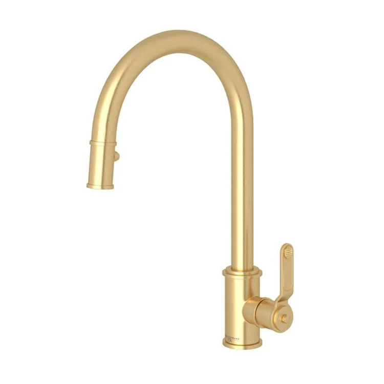 Kitchen Faucet Armstrong 1 Lever Satin English Gold Dual Spray Pull Down C-Spout 1.75 Gallons per Minute