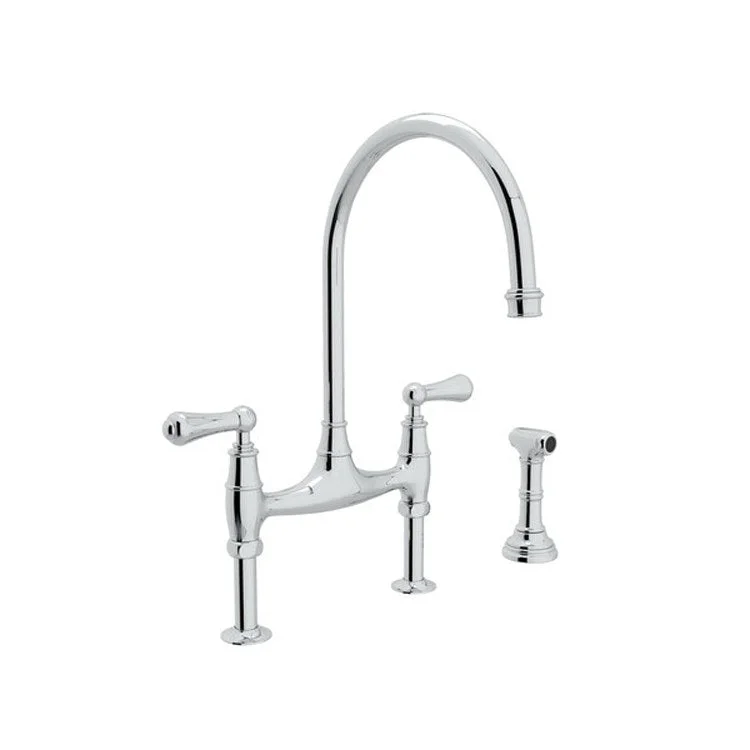 Kitchen Faucet Georgian Era 7-7/8 Inch Spread 2 Lever Polished Chrome Bridge Swivel Spout 1.8 Gallons per Minute