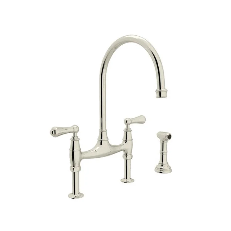 Kitchen Faucet Georgian Era 7-7/8 Inch Spread 2 Lever Polished Nickel Bridge Swivel Spout 1.8 Gallons per Minute