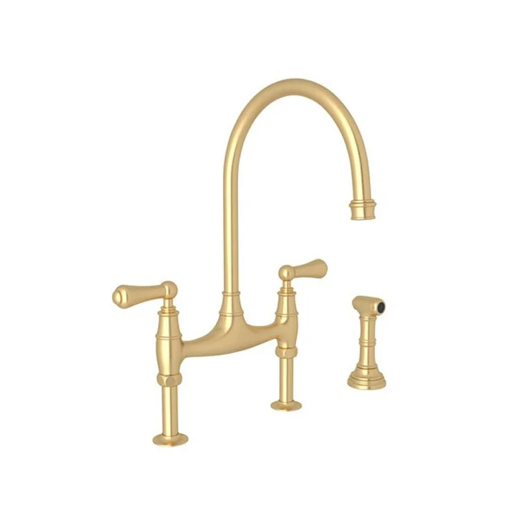 Kitchen Faucet Georgian Era 7-7/8 Inch Spread 2 Lever Satin English Gold Bridge Swivel Spout 1.8 Gallons per Minute