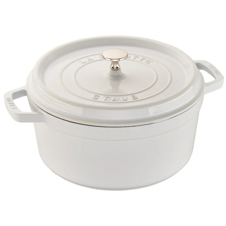 5.5-Quart Cast Iron Round Cocotte Dutch Oven - White