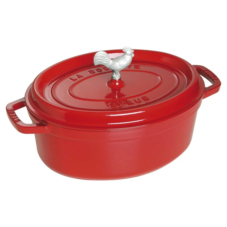 5.75-Quart Cast Iron Coq au Vin Cocotte Dutch Oven - Cherry