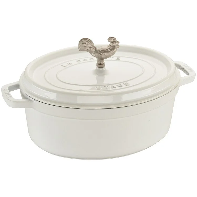 5.75-Quart Cast Iron Coq au Vin Cocotte Dutch Oven - White