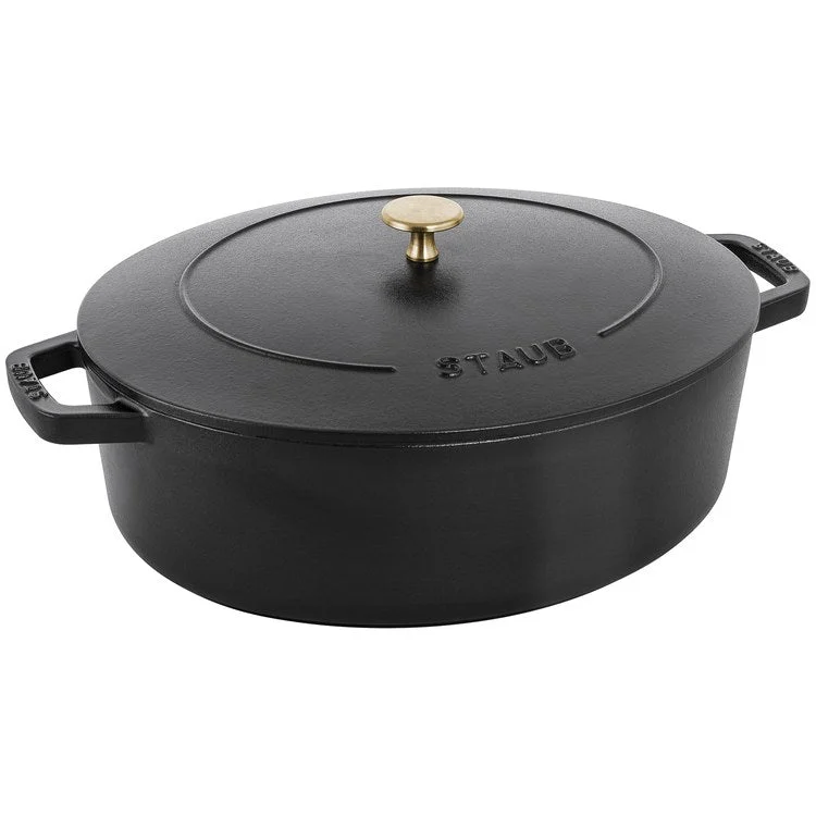 6.25-Quart Cast Iron Shallow Oval Dutch Oven - Black