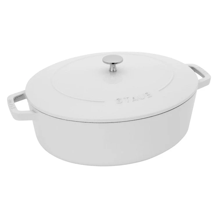 6.25-Quart Cast Iron Shallow Oval Dutch Oven - White