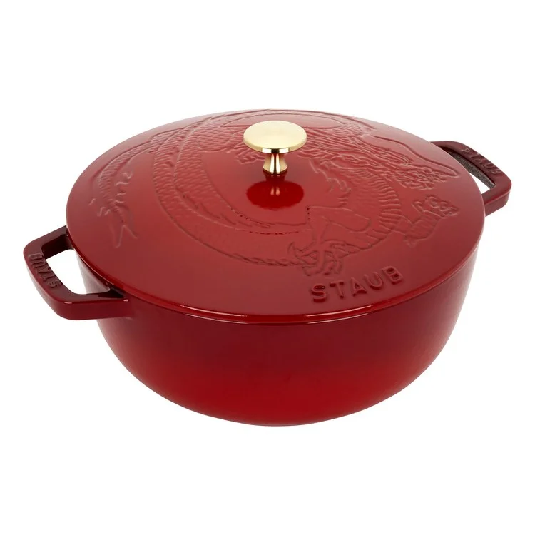 3.75-Quart Essential Cast Iron French Oven with Dragon Lid - Cherry