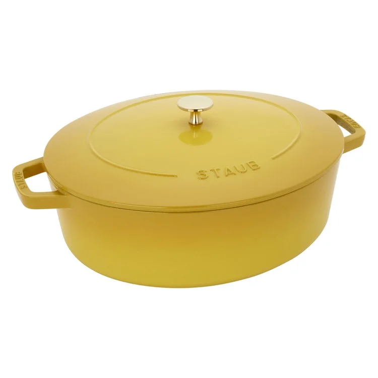 6.25-Quart Cast Iron Shallow Oval Dutch Oven - Citron