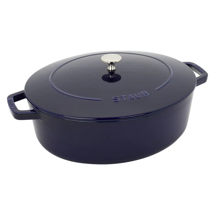 6.25-Quart Cast Iron Shallow Oval Dutch Oven - Dark Blue