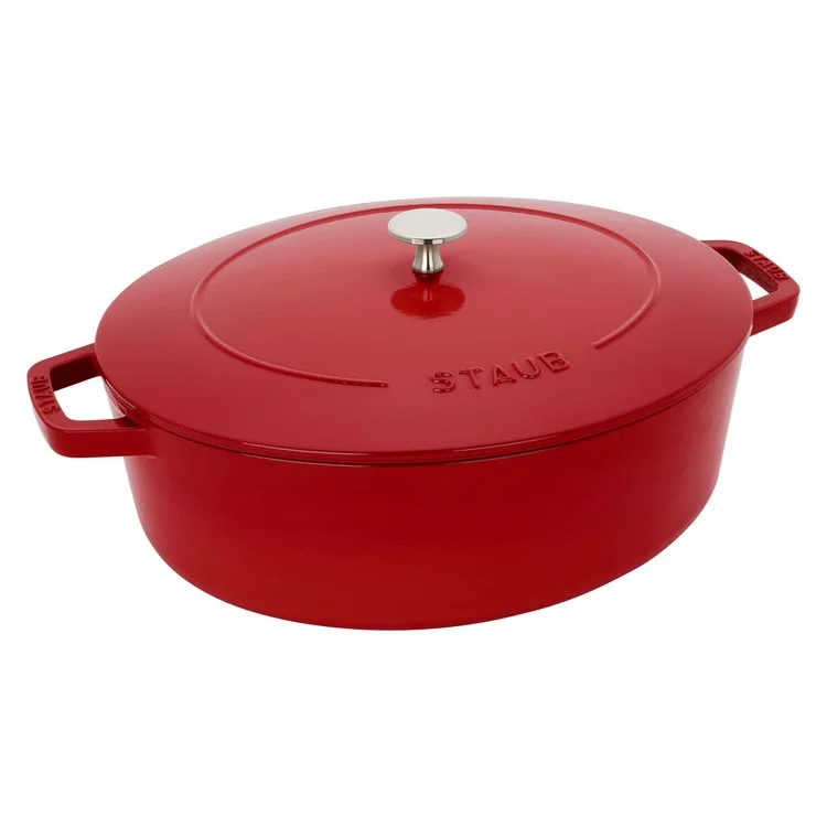 6.25-Quart Cast Iron Shallow Oval Dutch Oven - Cherry