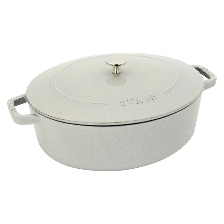 6.25-Quart Cast Iron Shallow Oval Dutch Oven - White Truffle