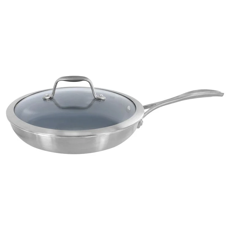 Spirit 3-Ply 9.5" Stainless Steel and Ceramic Nonstick Fry Pan with Lid